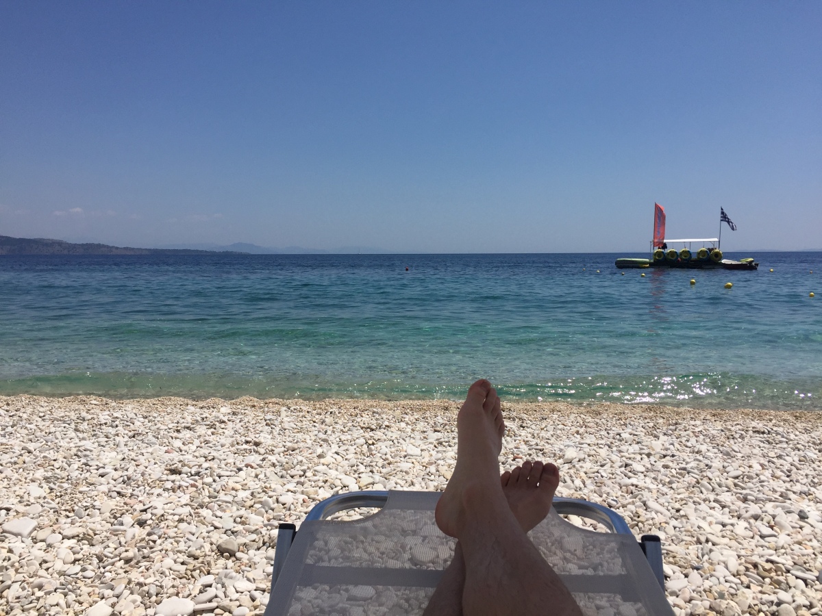 Reclining next to Corfu sea after scuba diving